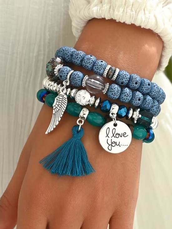 Big Jewelry Co Jewelry - Bracelet Set with Tassel and Wing Charms - Women's Jewelry